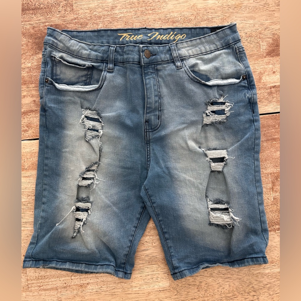Distressed Blue Denim Shorts